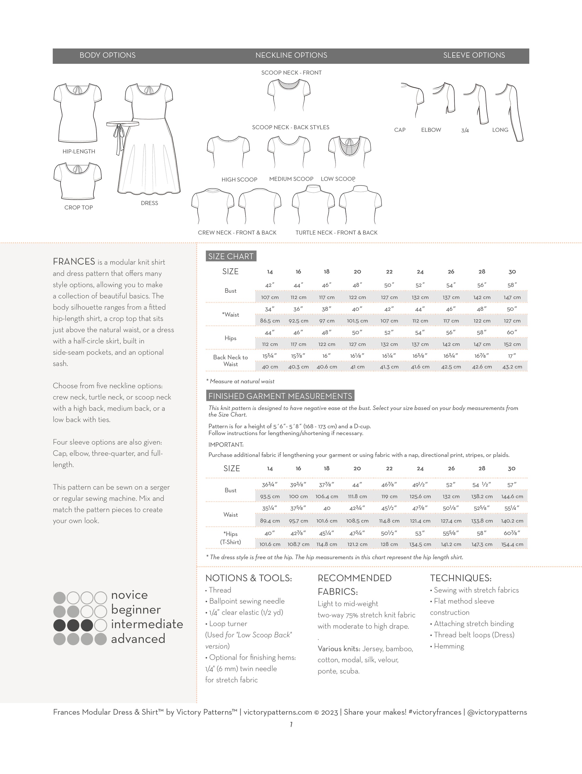 PDF Pattern - Frances T-shirt and Dress | Victory Patterns