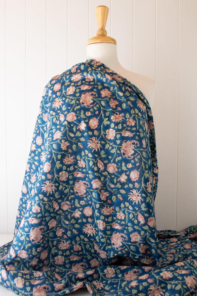 Block Print Cotton - Blue Bloom