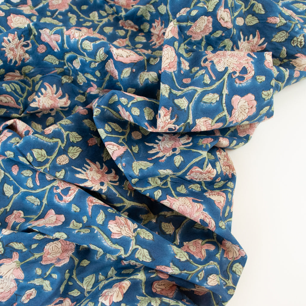 Block Print Cotton - Blue Bloom