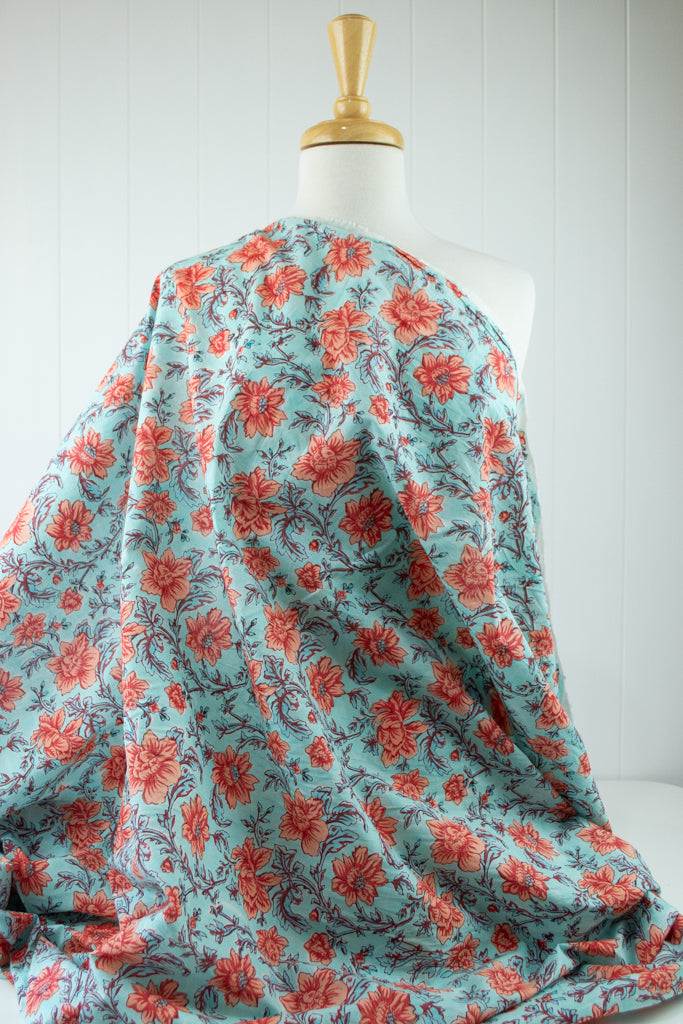 Block Print Cotton - Chrysanthemum Skies