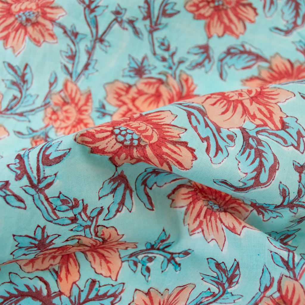 Block Print Cotton - Chrysanthemum Skies