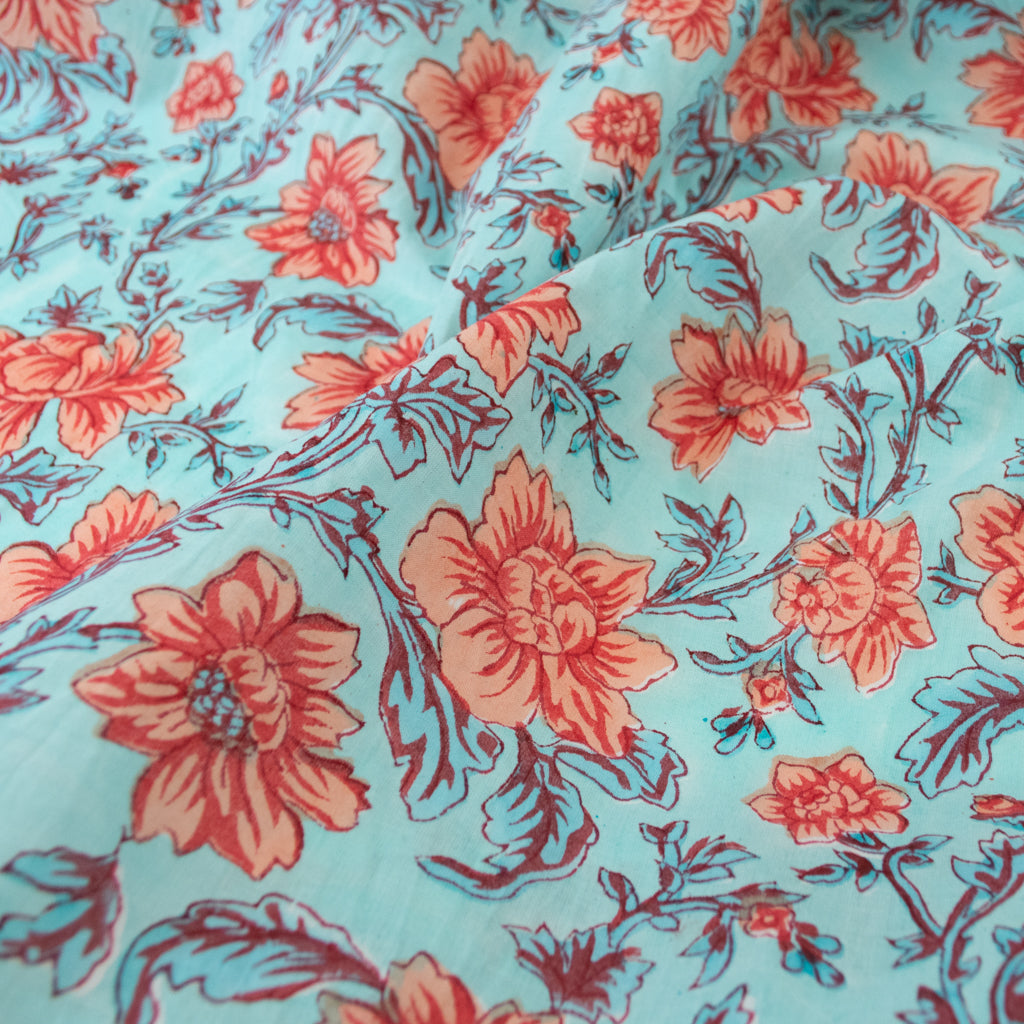 Block Print Cotton - Chrysanthemum Skies