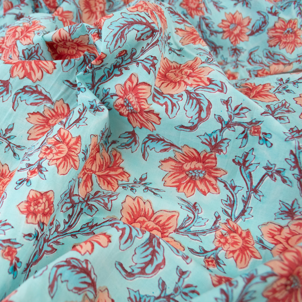 Block Print Cotton - Chrysanthemum Skies