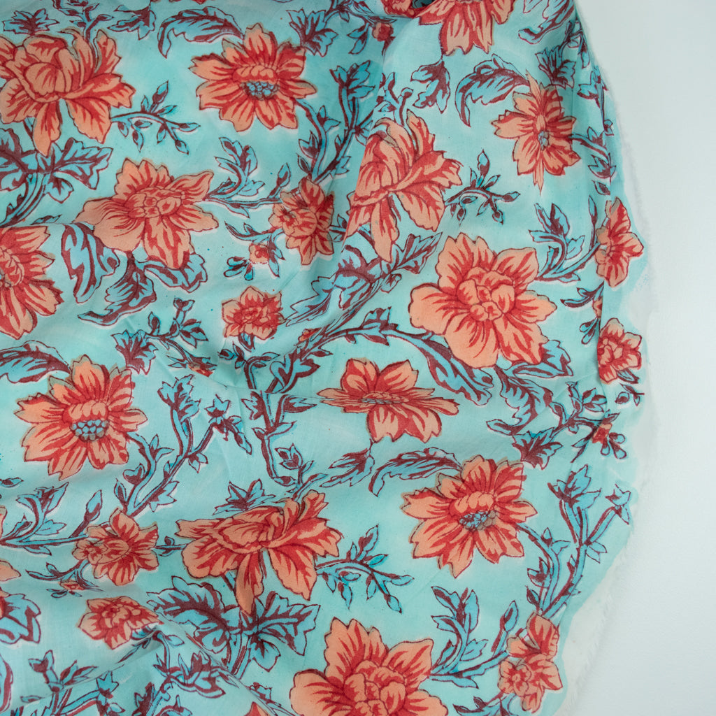 Block Print Cotton - Chrysanthemum Skies