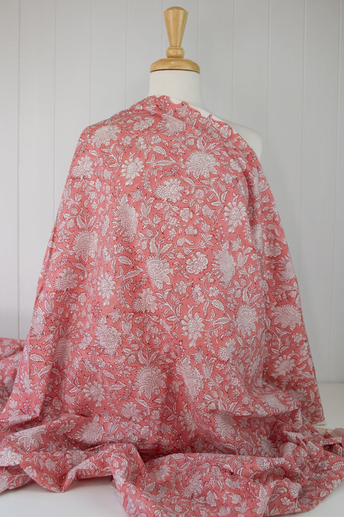 Block Print Cotton - Coral Royale