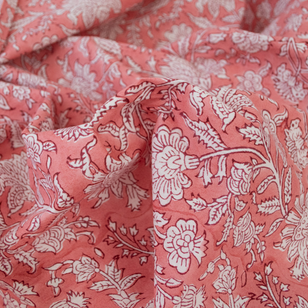 Block Print Cotton - Coral Royale