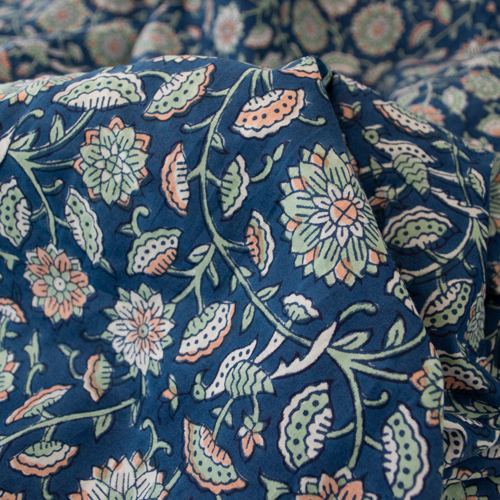 Block Print Cotton - Deep Sea Vine
