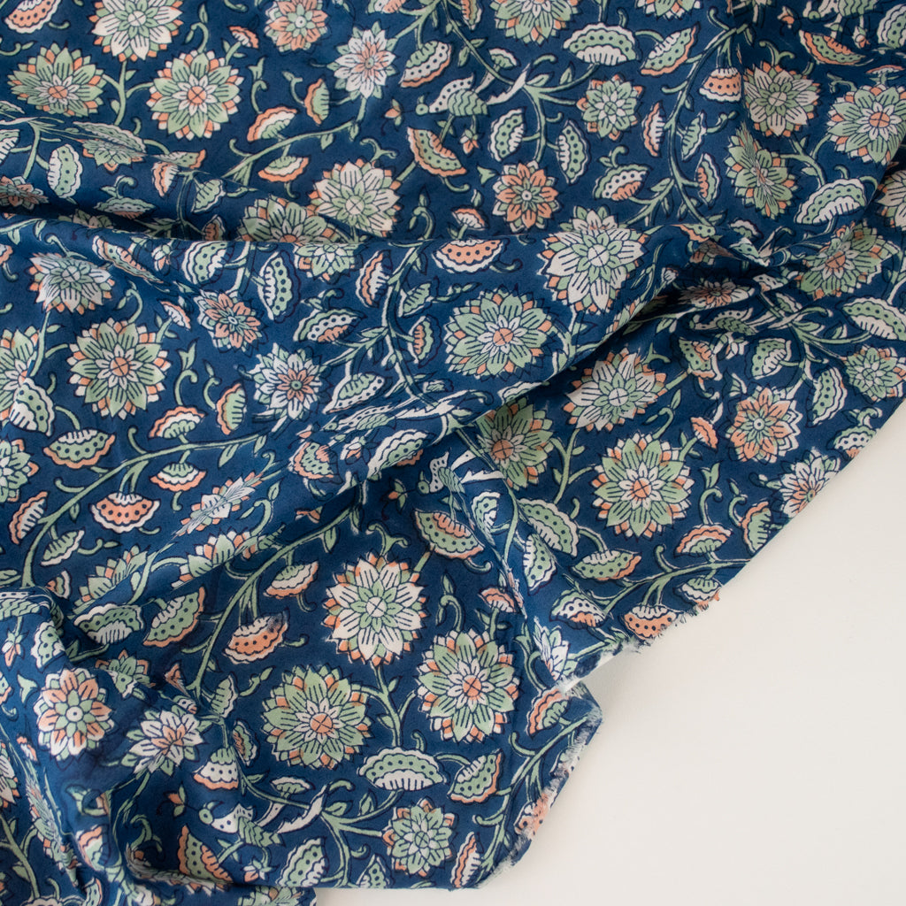 Block Print Cotton - Deep Sea Vine