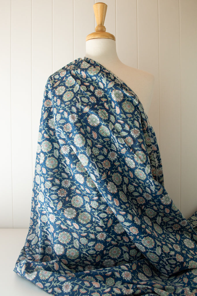 Block Print Cotton - Deep Sea Vine