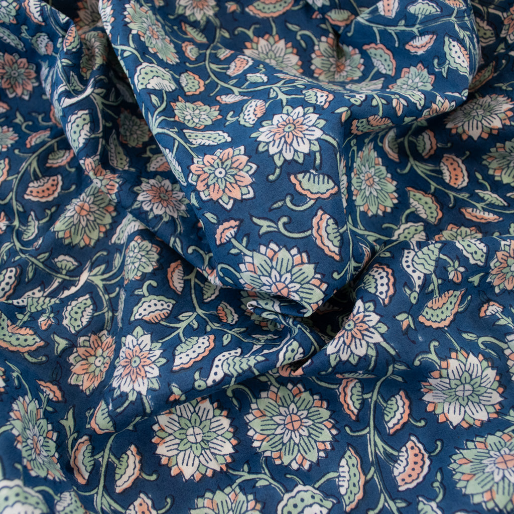 Block Print Cotton - Deep Sea Vine