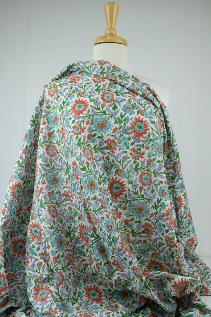 Block Print Cotton - Ivory Garden