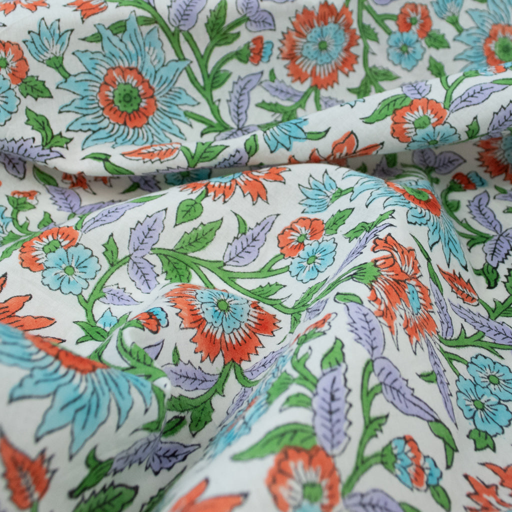 Block Print Cotton - Ivory Garden