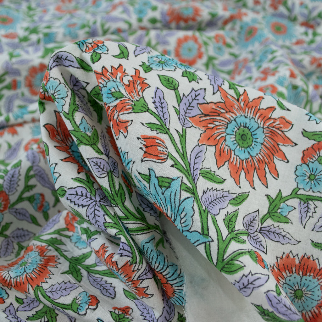 Block Print Cotton - Ivory Garden