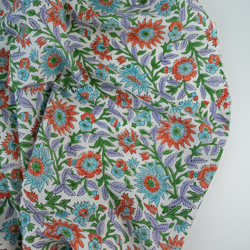 Block Print Cotton - Ivory Garden