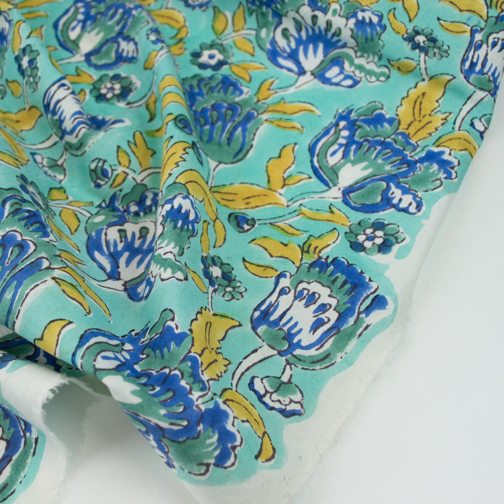 Block Print Cotton - Jade Tulips