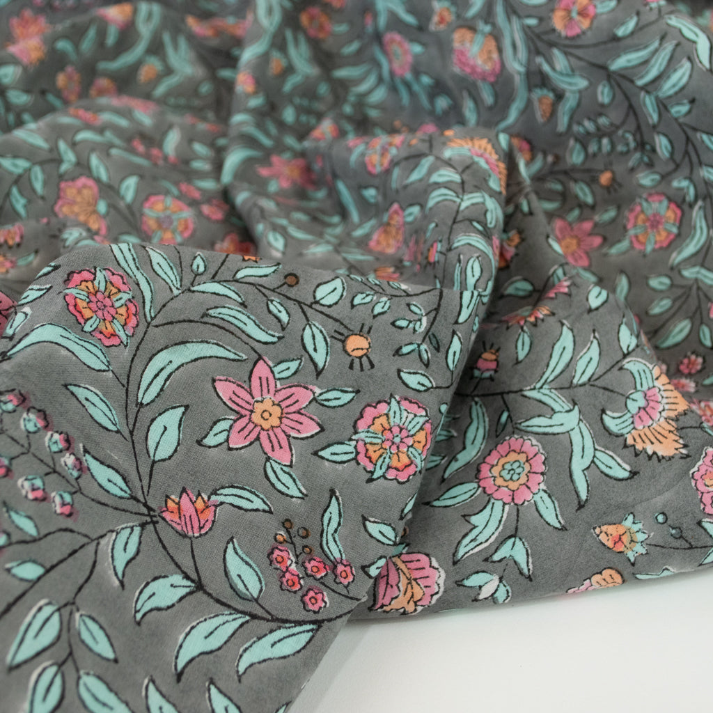 Block Print Cotton - Twilight Botanical