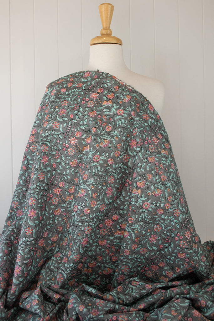 Block Print Cotton - Twilight Botanical