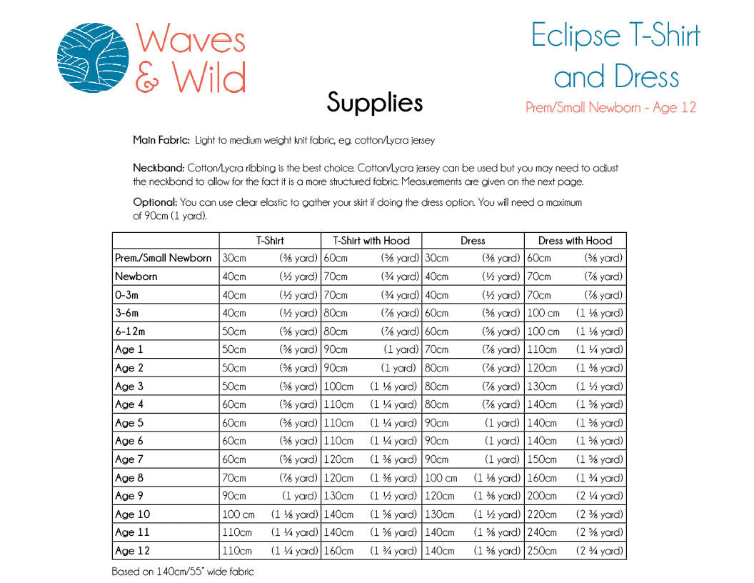 PDF Pattern - Eclipse T-Shirt and Dress | Waves & Wild