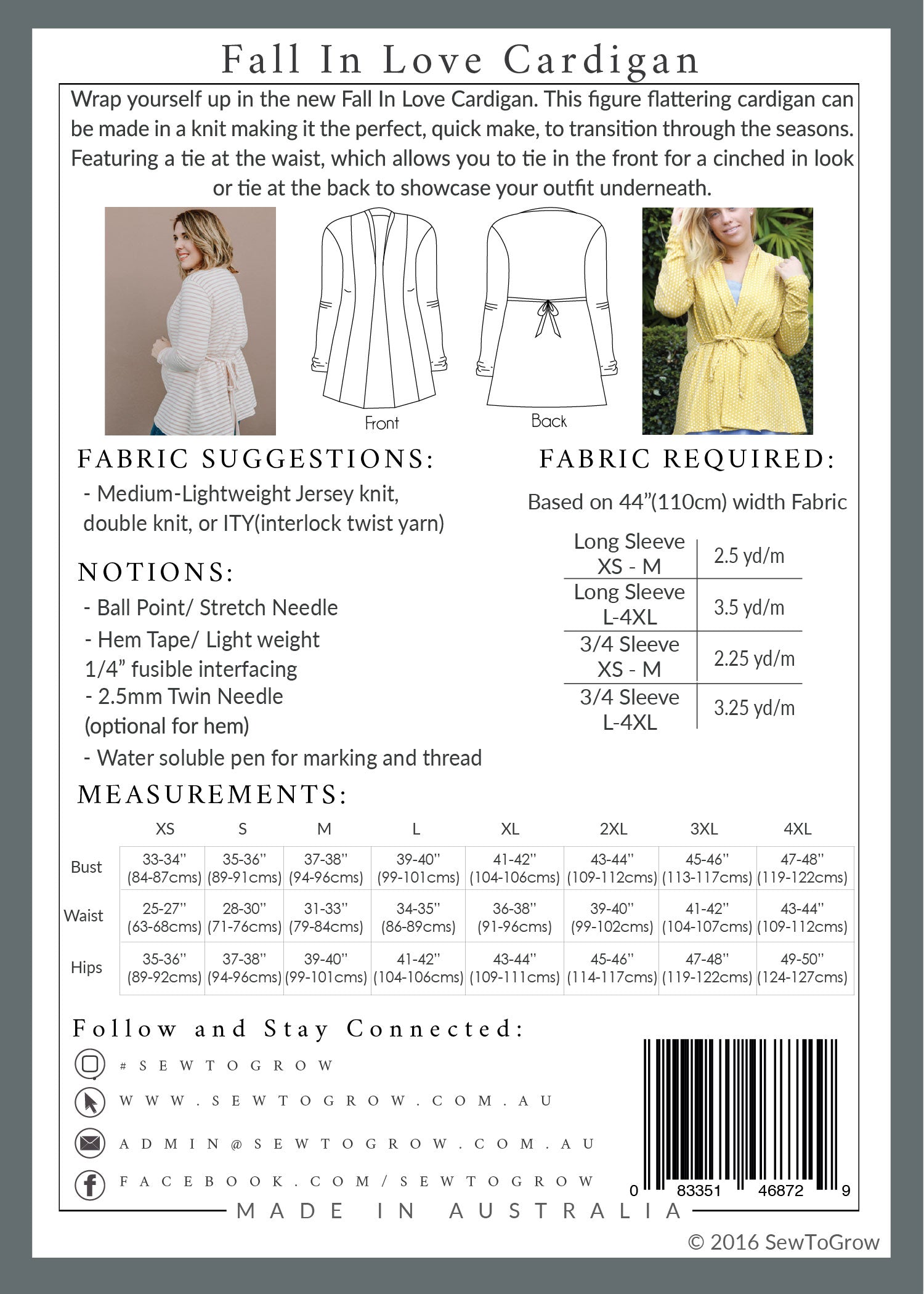 PDF Pattern - Fall In Love Cardigan | Sew To Grow
