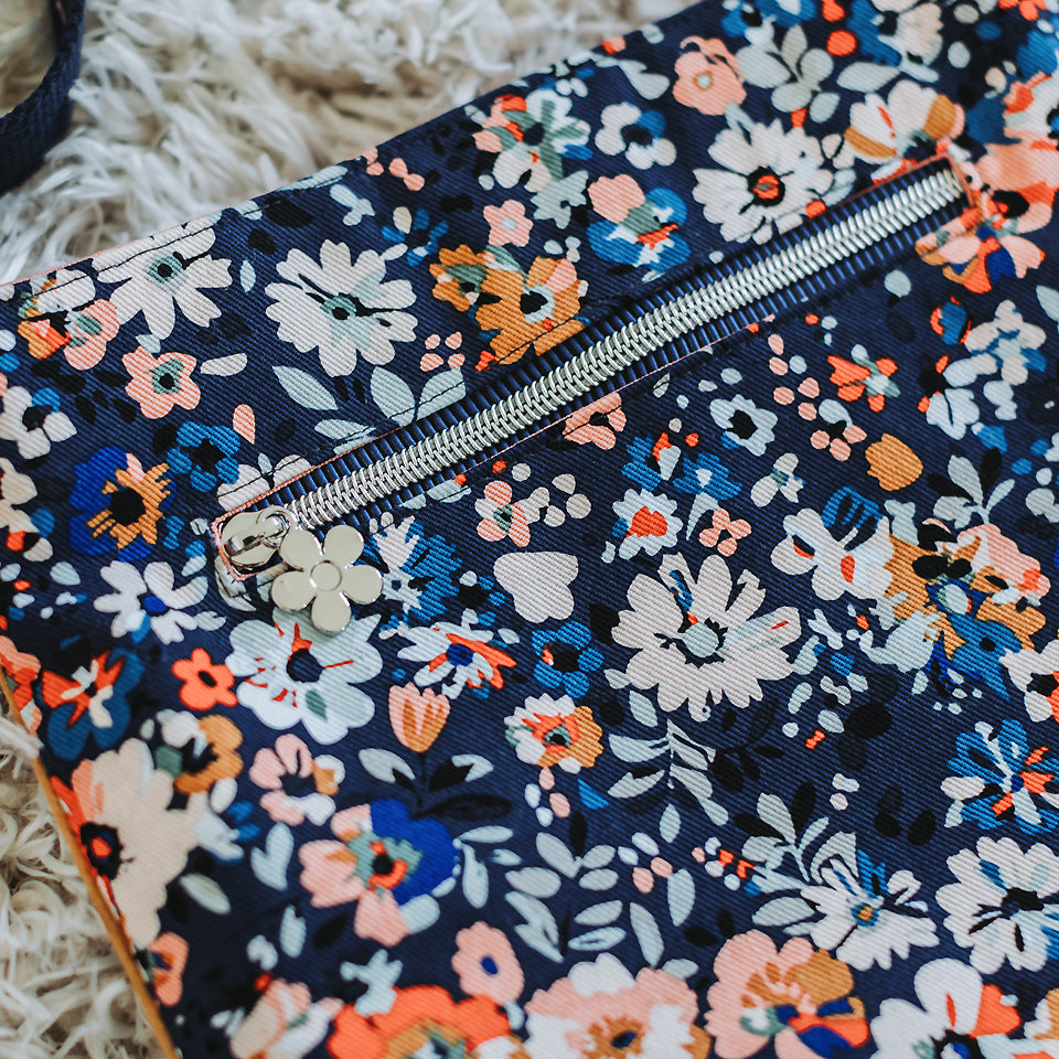 See You At Six - Flower Joy - Cotton Canvas Gabardine Twill - Oceana Blue