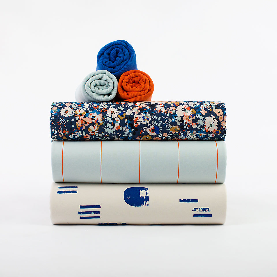 See You At Six - Flower Joy - Cotton Canvas Gabardine Twill - Oceana Blue