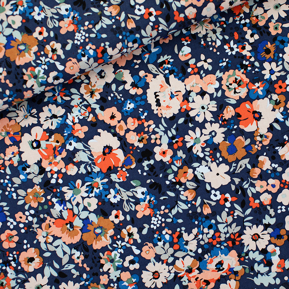 See You At Six - Flower Joy - Cotton Canvas Gabardine Twill - Oceana Blue