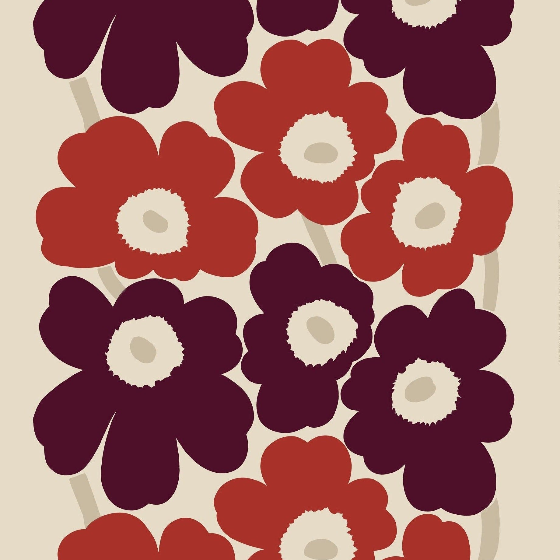 Marimekko - Unikko - Unbleached Linen - Red and Purple