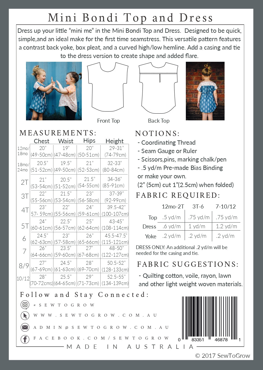 PDF Pattern - Mini Bondi Top and Dress | Sew To Grow