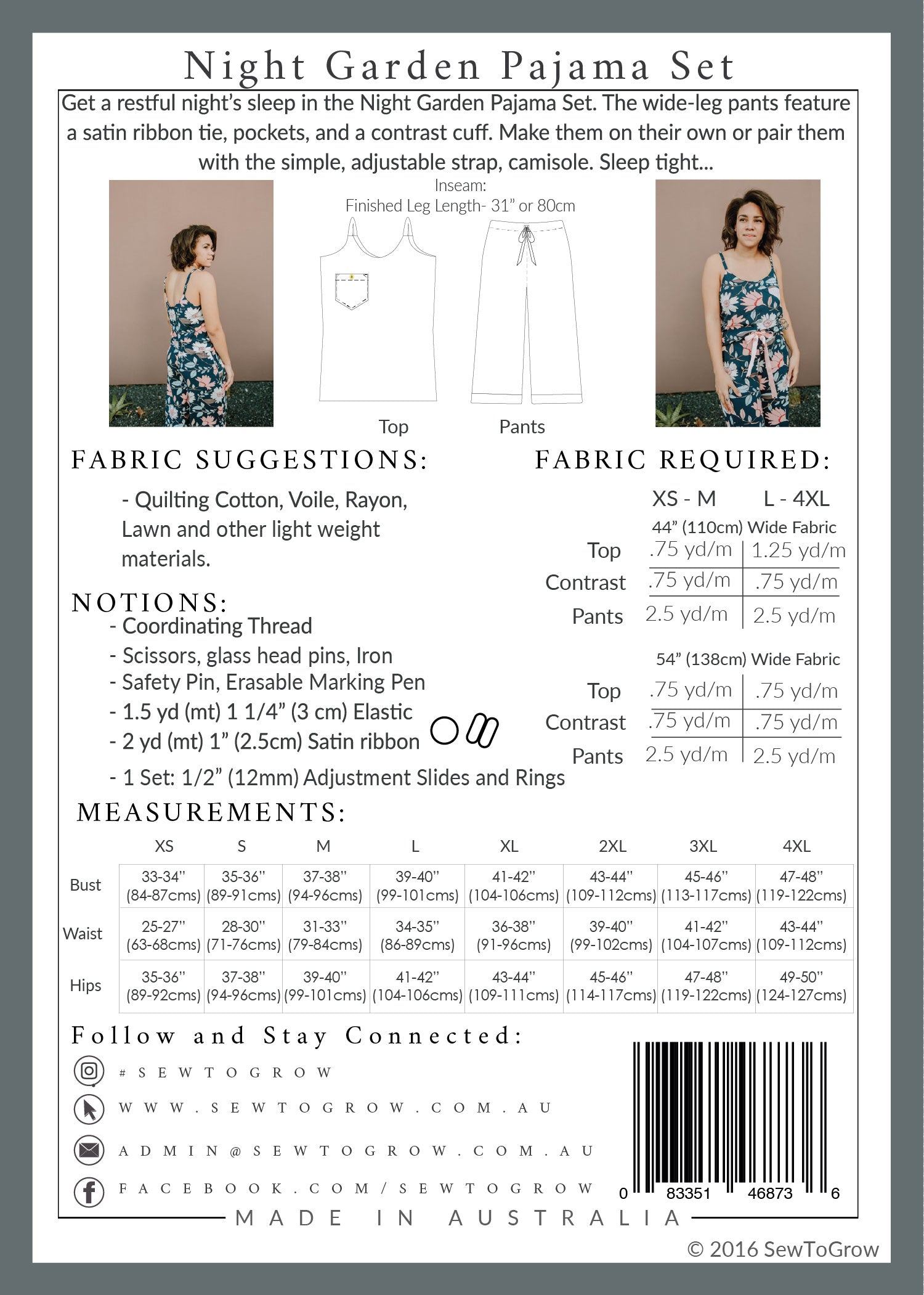 PDF Pattern - Night Garden PJ Set | Sew To Grow