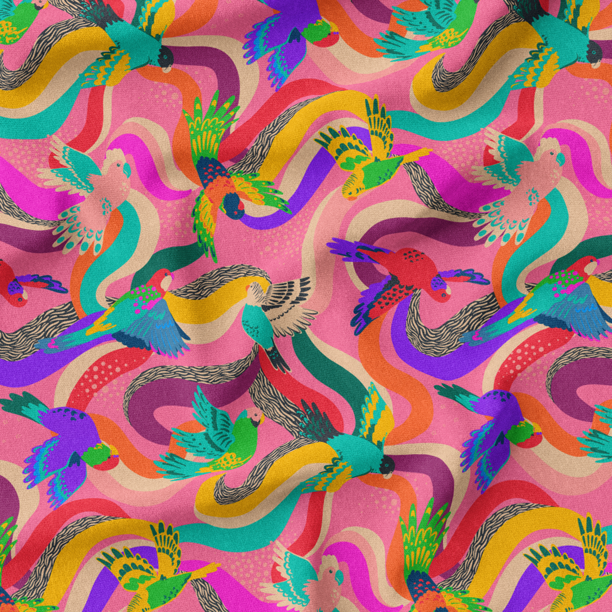 Ellie Whittaker - Organic Cotton Lawn - Parrot Party