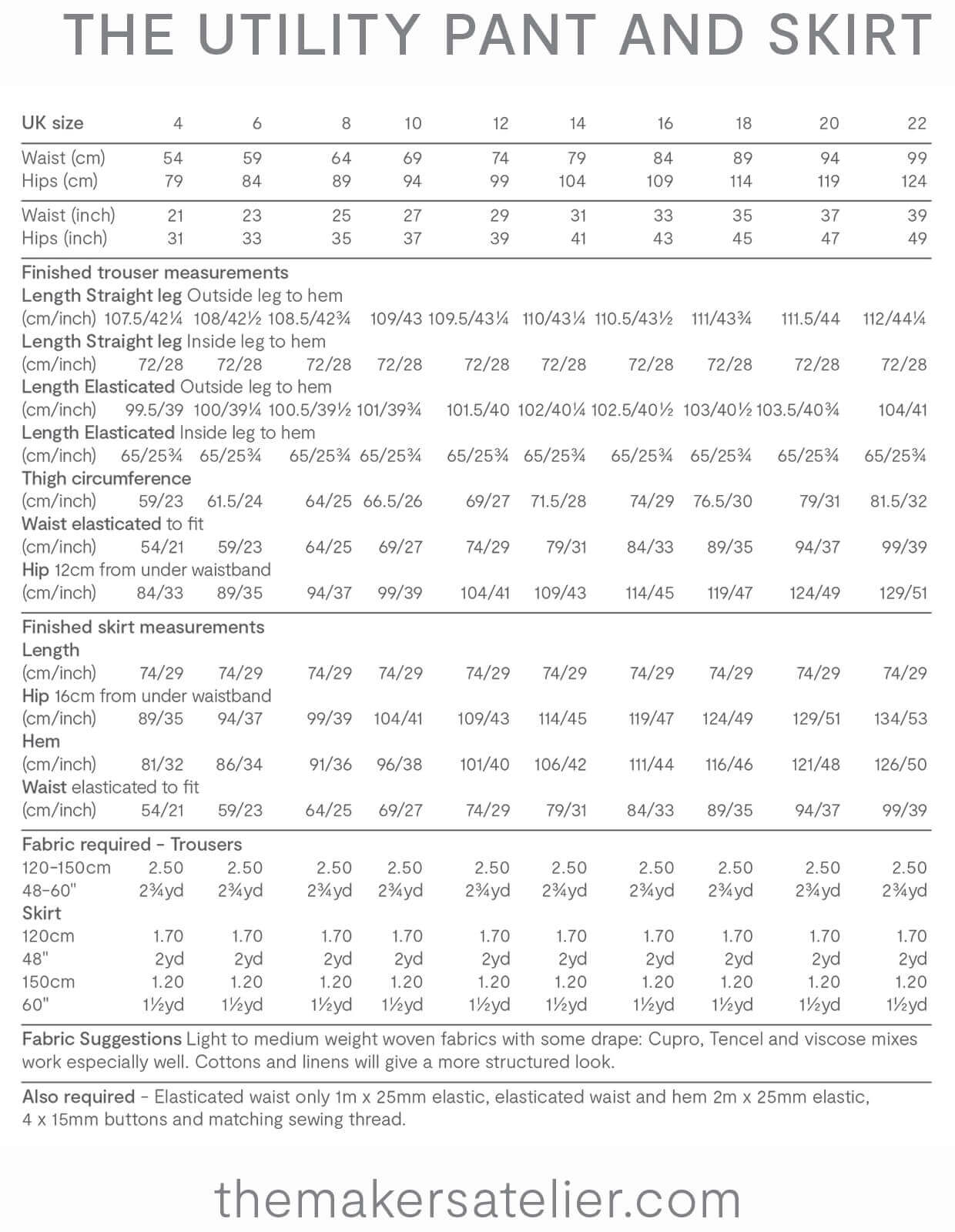 PDF Pattern - Utility Pant and Skirt | The Makers Atelier