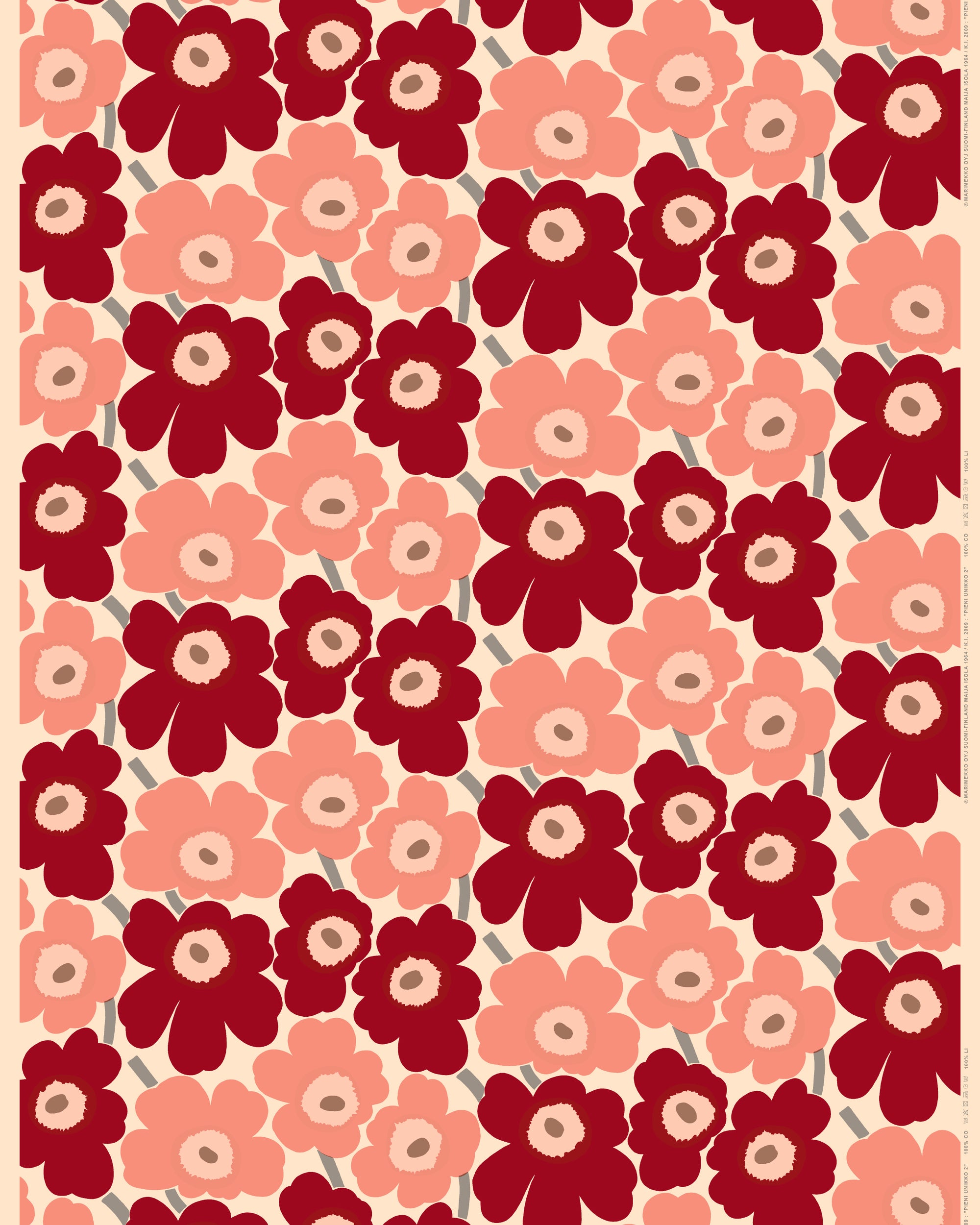 Marimekko - Pieni Unikko - Cotton - Dark Cherry and Rose