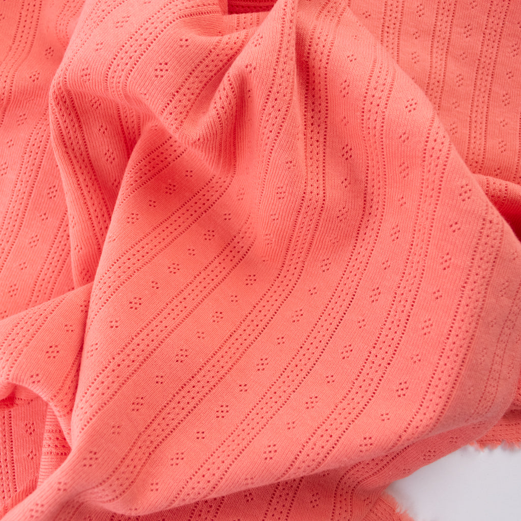 Pointelle Cotton Jersey - Stripes - Coral