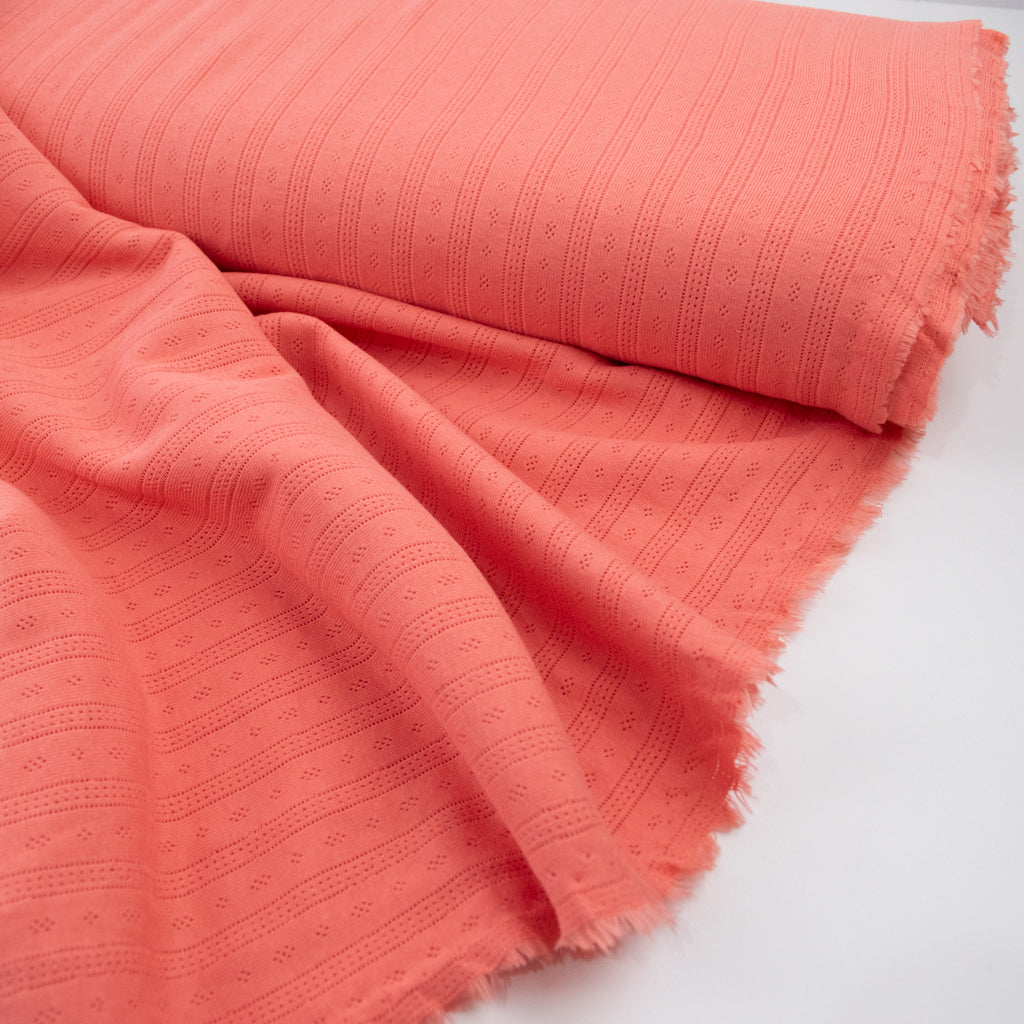 Pointelle Cotton Jersey - Stripes - Coral