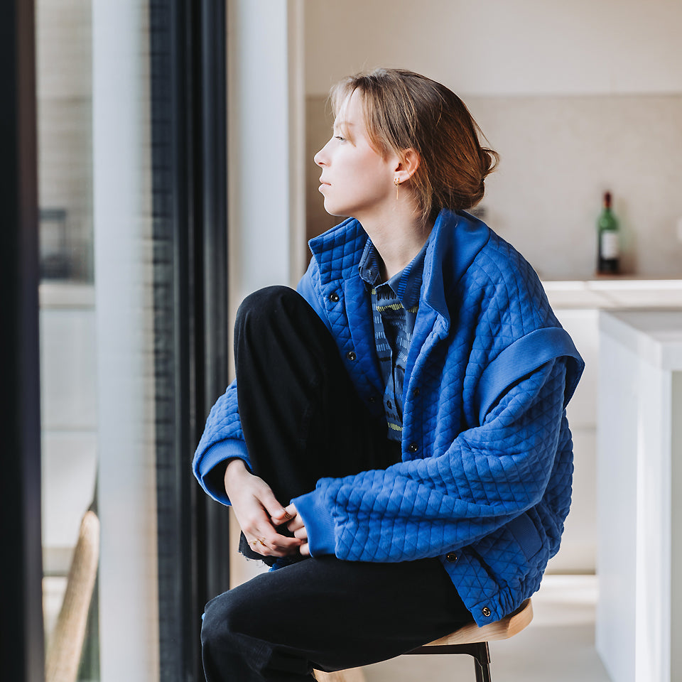 See You At Six - Quilted Piqué Knit - Surf The Web Blue