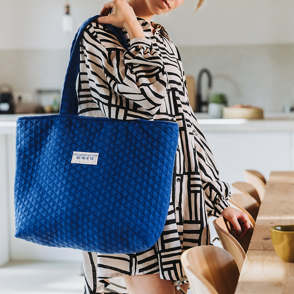 See You At Six - Quilted Piqué Knit - Surf The Web Blue