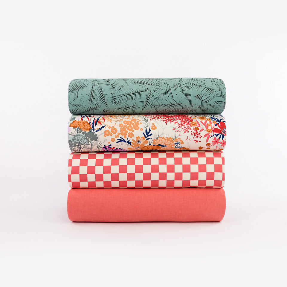 See You At Six - Checkers - Cotton Canvas - Cloud White and Tea Rose
