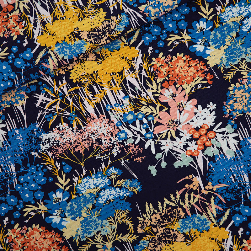 See You At Six - Wild Flowers - Cotton Canvas Gabardine Twill - Evening Blue