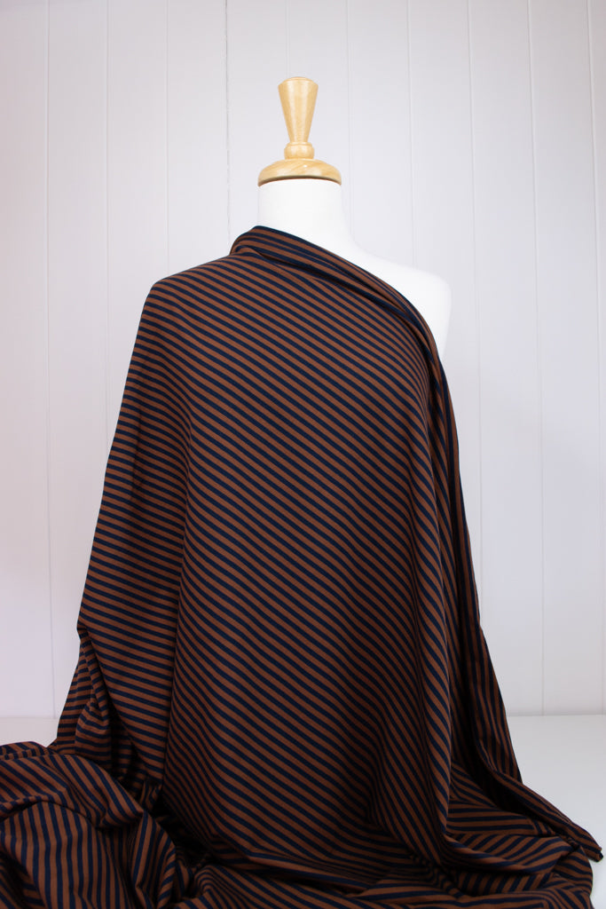 Cotton Jersey - Tan & Navy Stripe