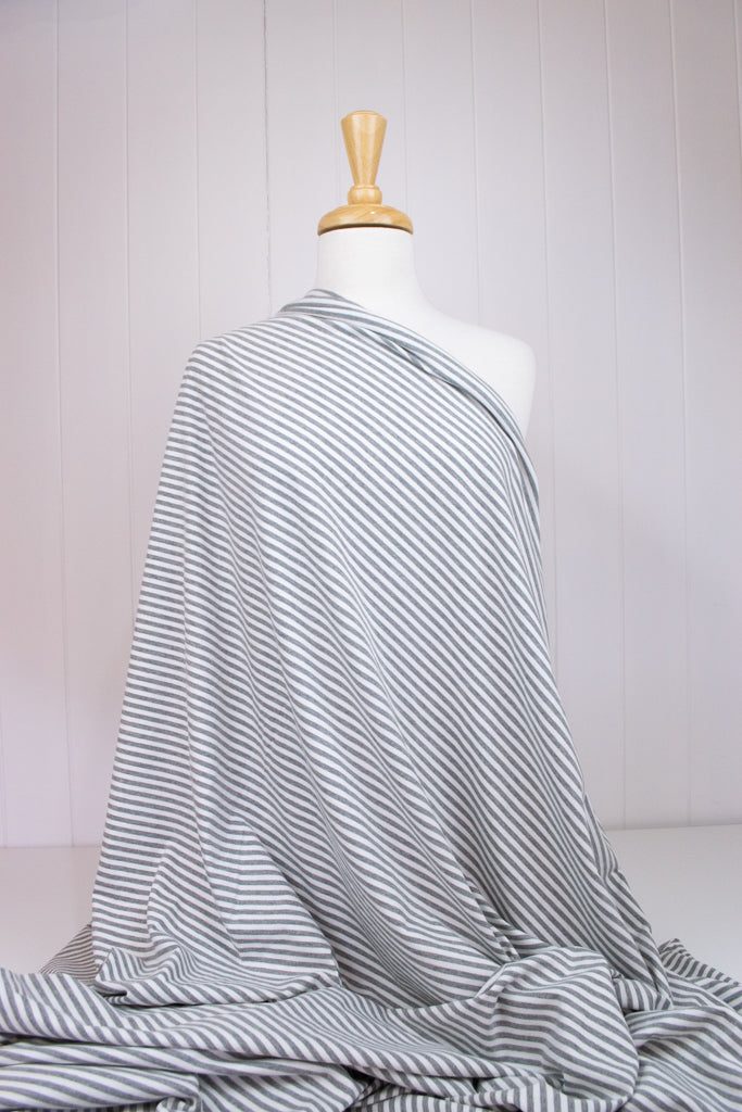 Cotton Jersey - Silver & White Stripe