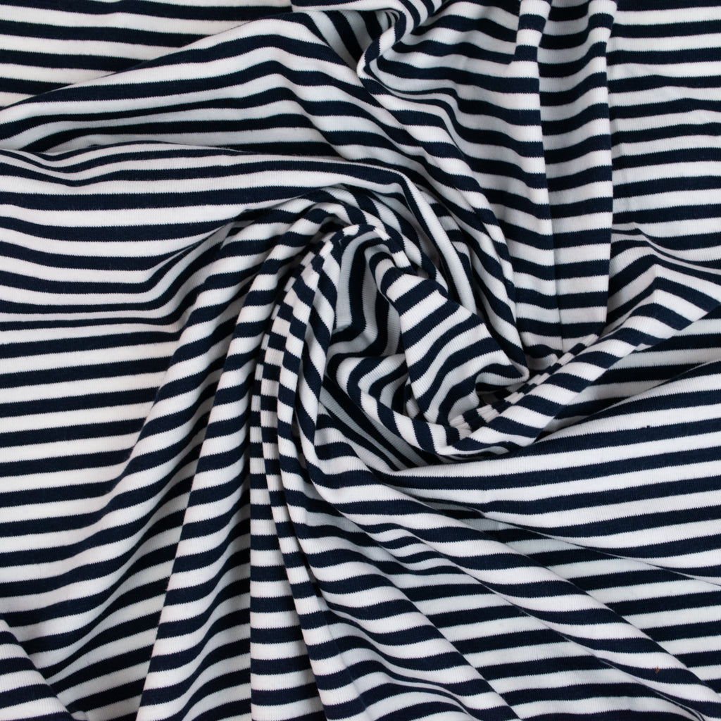 Cotton Jersey - Navy & White Stripe