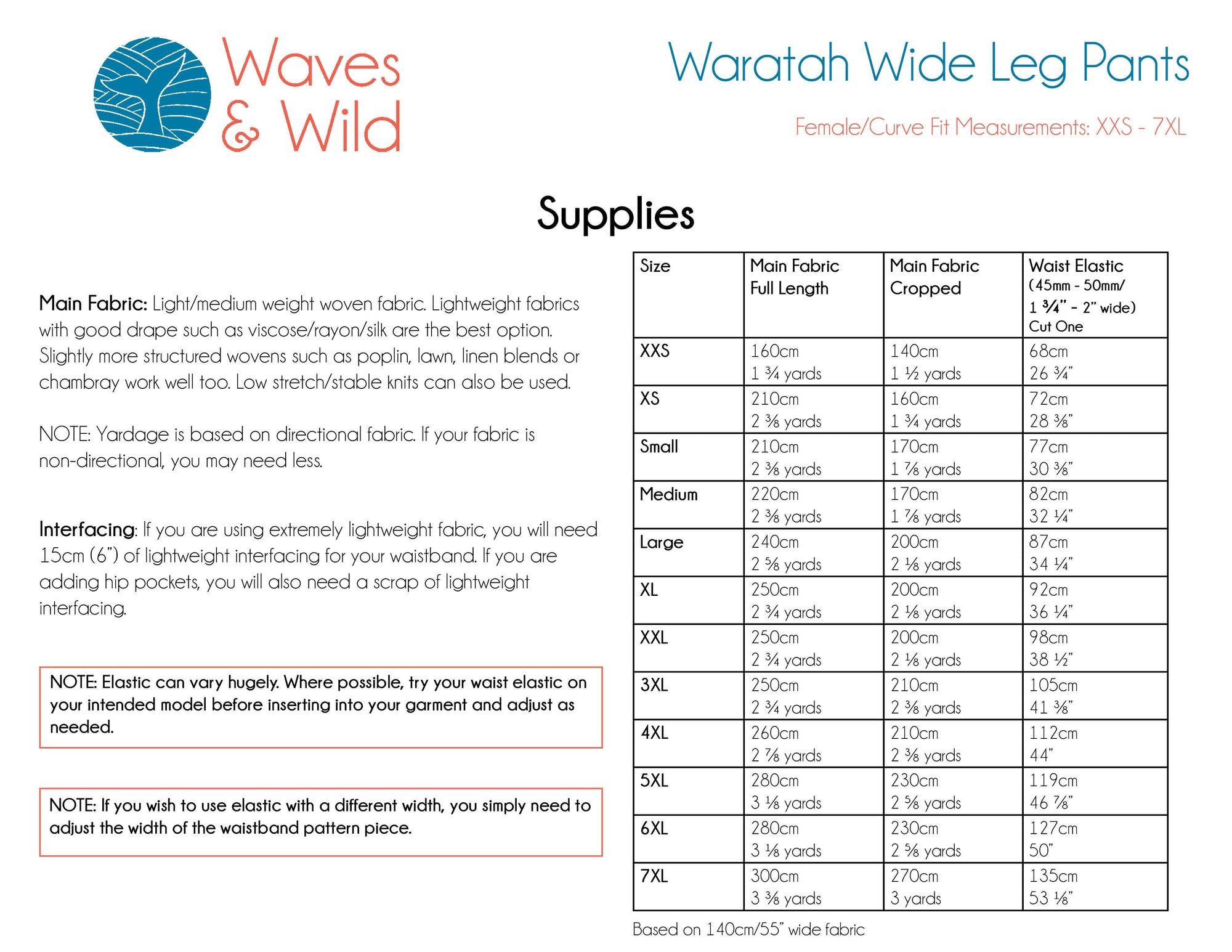 PDF Pattern - Waratah Wide Leg Pants - Adult | Waves & Wild