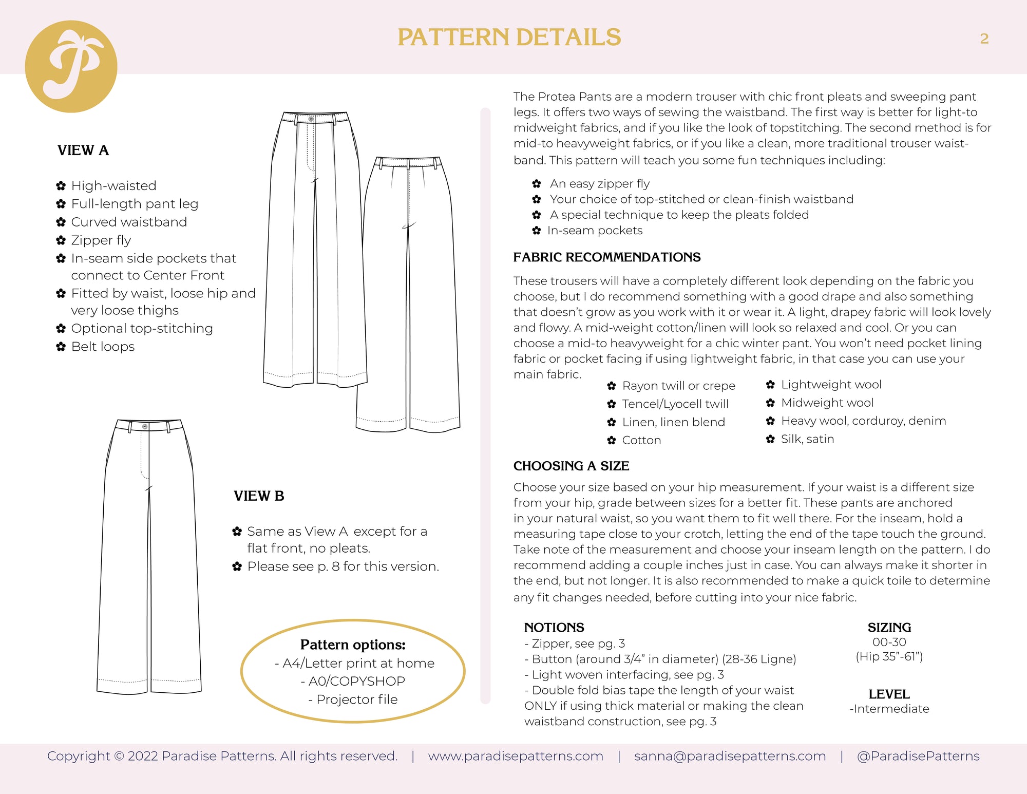 PDF Pattern - Protea Pants | Paradise Patterns