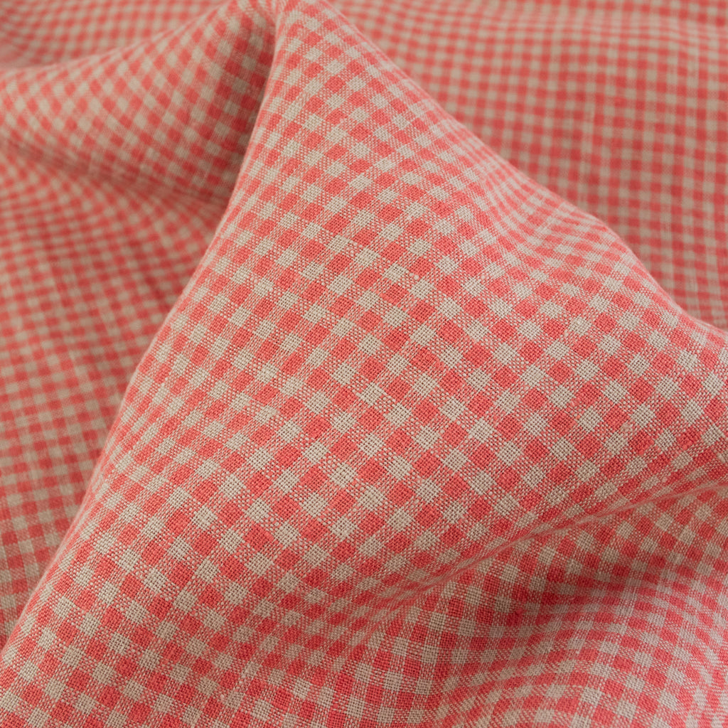 Mini Check - Washed Linen - Coral