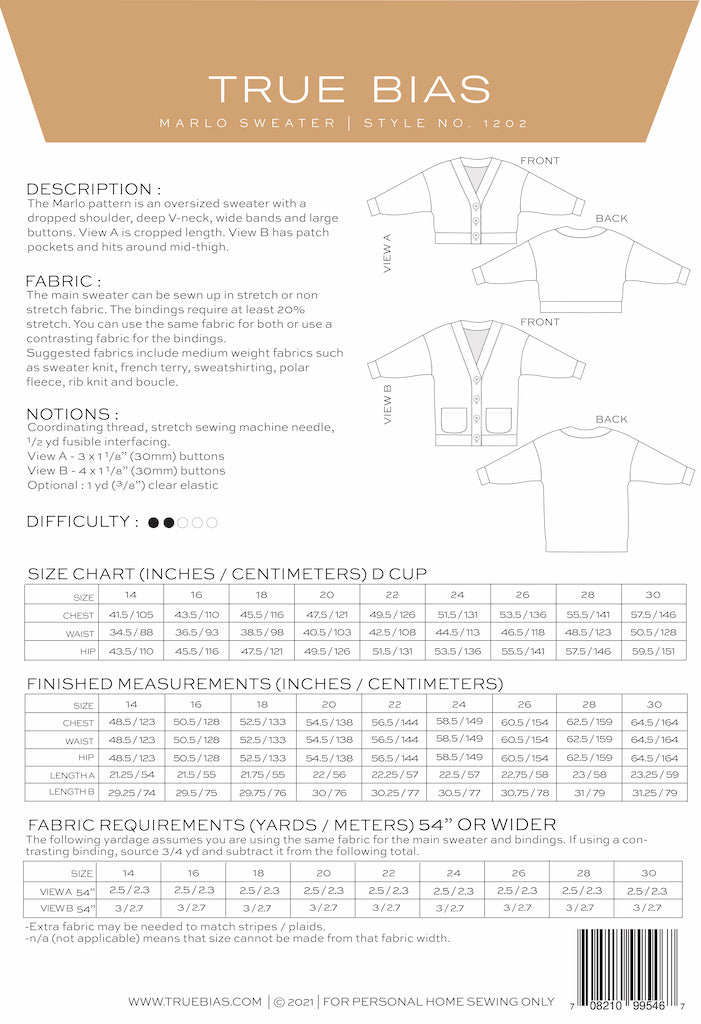 Marlo Sweater - Sewing Pattern | True Bias | Size 14-30