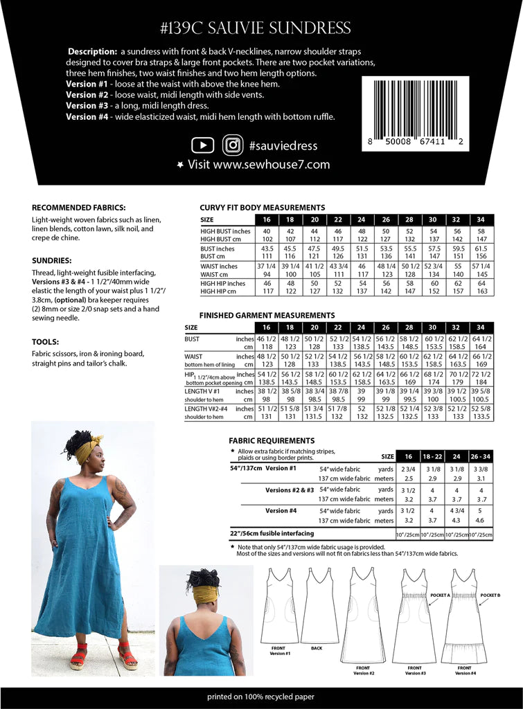 Sauvie Sun Dress Curvy (16-34) - Sewing Pattern | Sew House 7