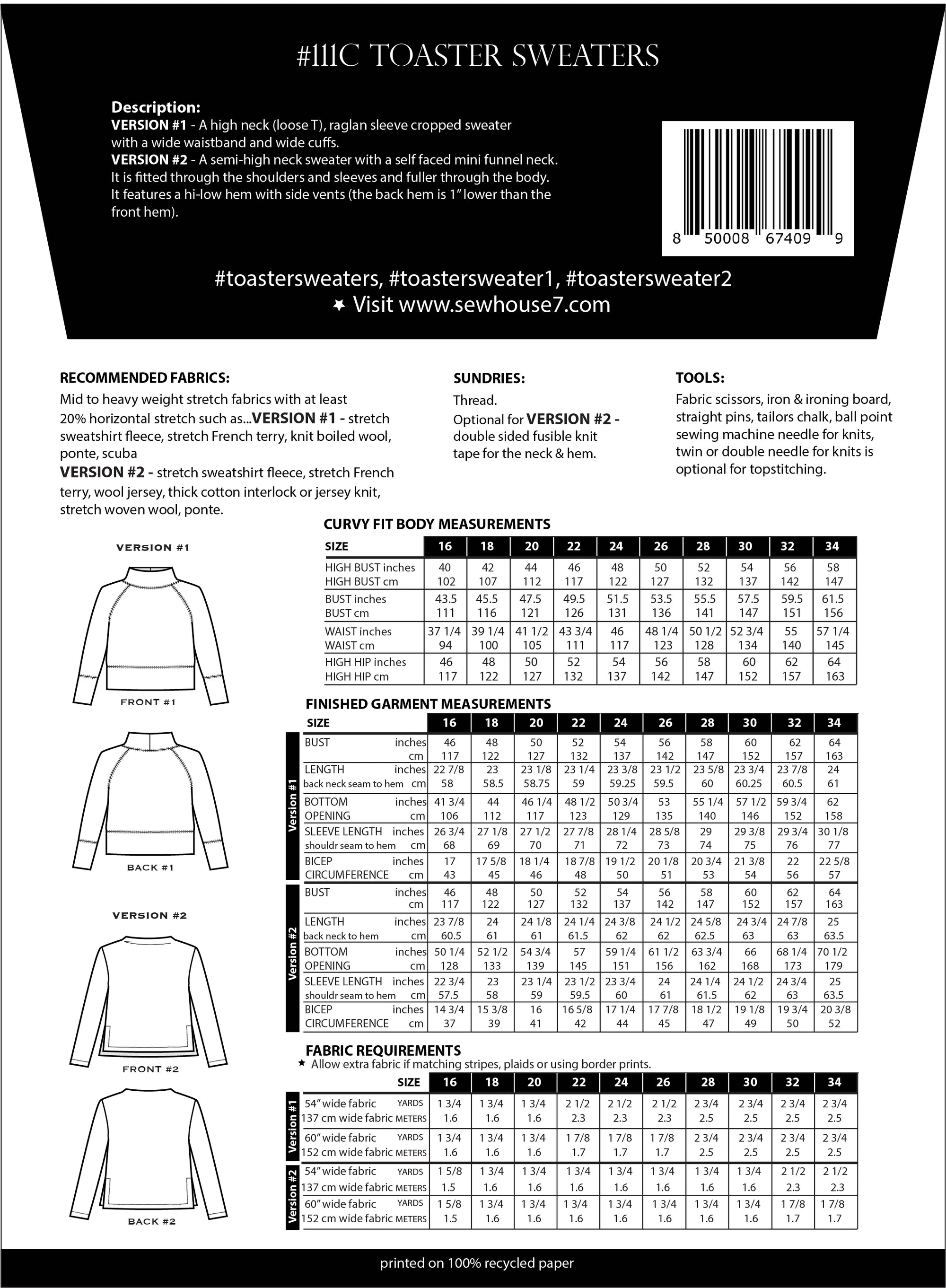 Toaster Sweaters - Curvy - - Sewing Pattern | Sew House 7