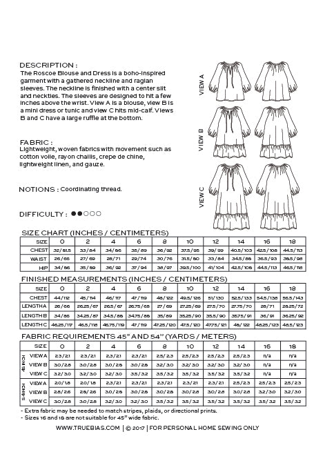 Roscoe Dress / Blouse - Sewing Pattern | True Bias