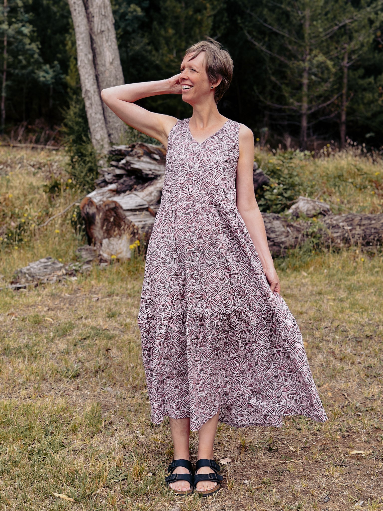 A tiered dress in Japanese crinkle cotton