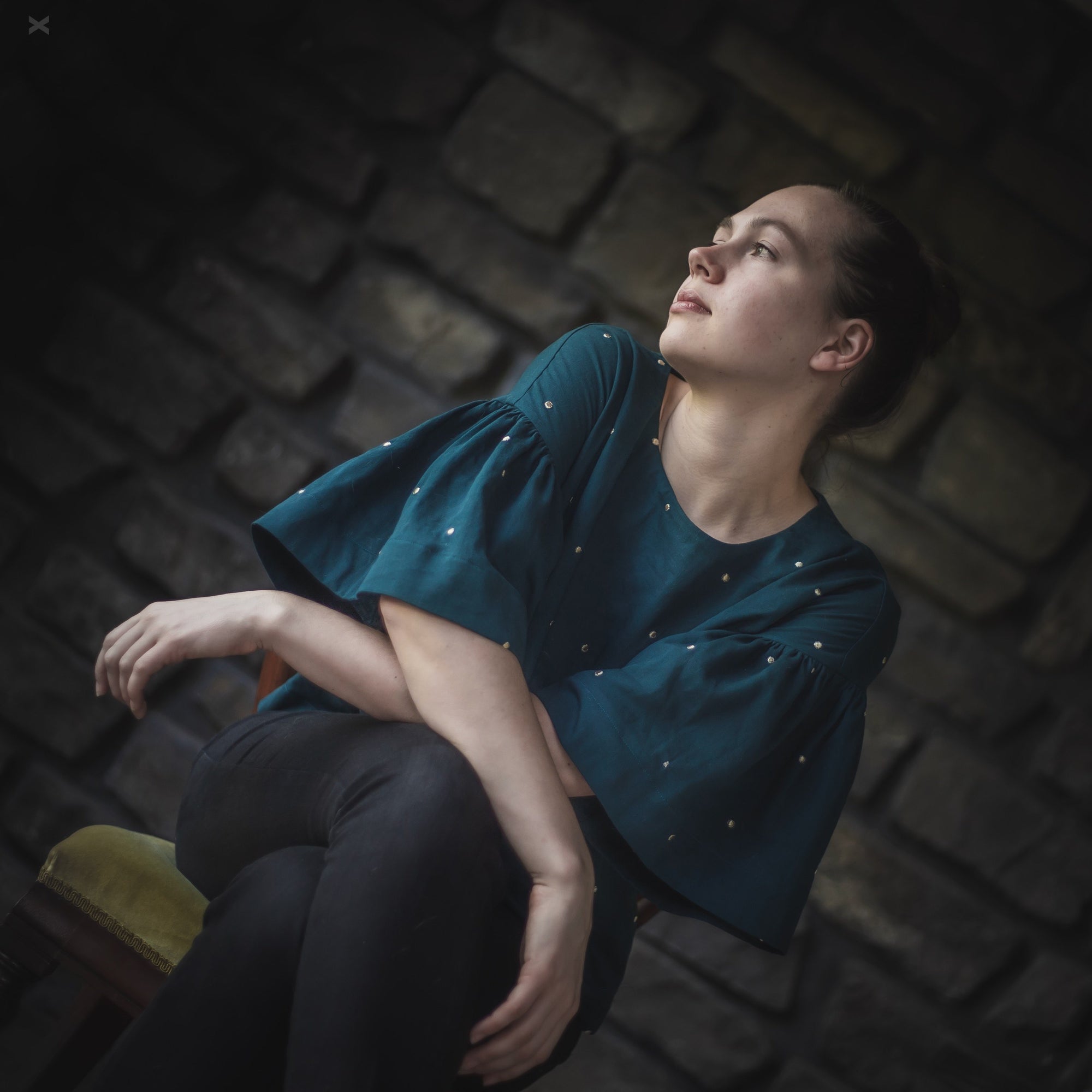 Gathered sleeve top in Atelier Brunette Stardust double gauze